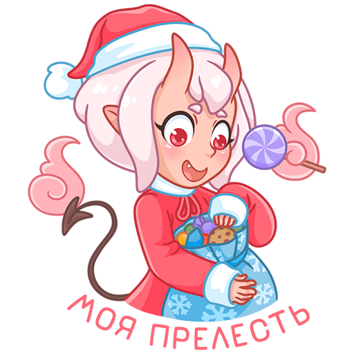 Стикер ВК Новогодняя Они-тян #30